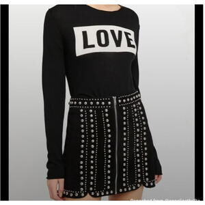 Free People NWOT Black Leather Silver Stud Mini Skirt sz 4